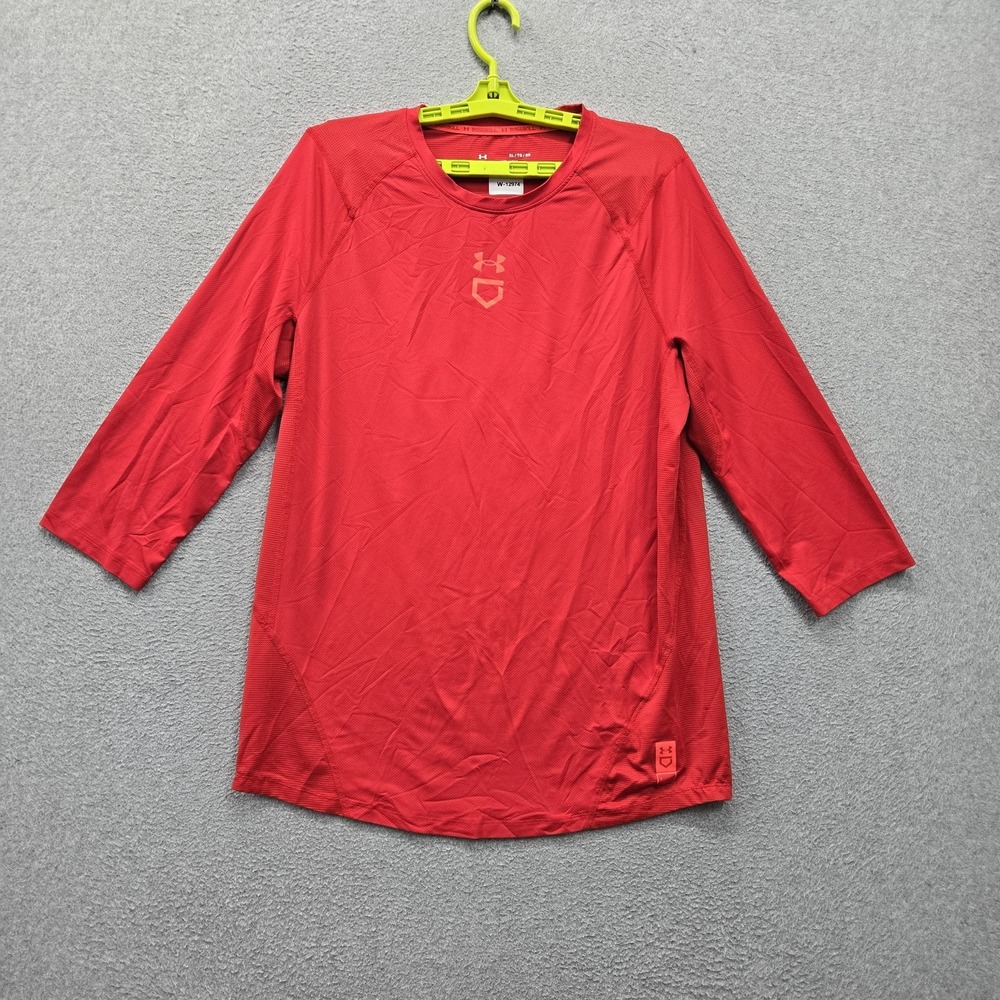 Under Armour Men Activewear Shirt XL Red Iso-Chill Baseball Heatgear Fitted
